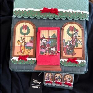 Disney Holiday House Crossbody Bag in Green and Red and wallet